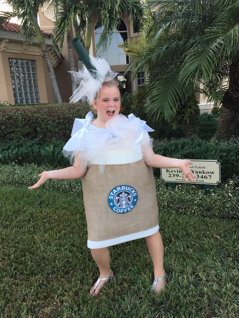 The original photo used for our example: a childhood coffee cup costume with a straw headpiece
