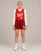 Example dancer input photo of a woman in a red basketball jersey and white headband
